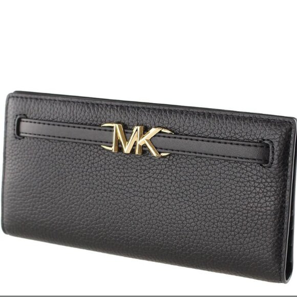 EUC - Michael Kors Reed Large Bifold Pebbled Leather Thin Snap Wallet Black - Picture 1 of 15